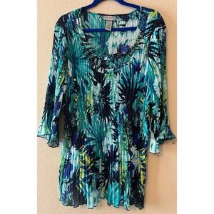 Catherine's Women's Size 2X Green Tropical Blouse
